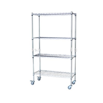 4-tiers chrome carbon steel wire moving shelves